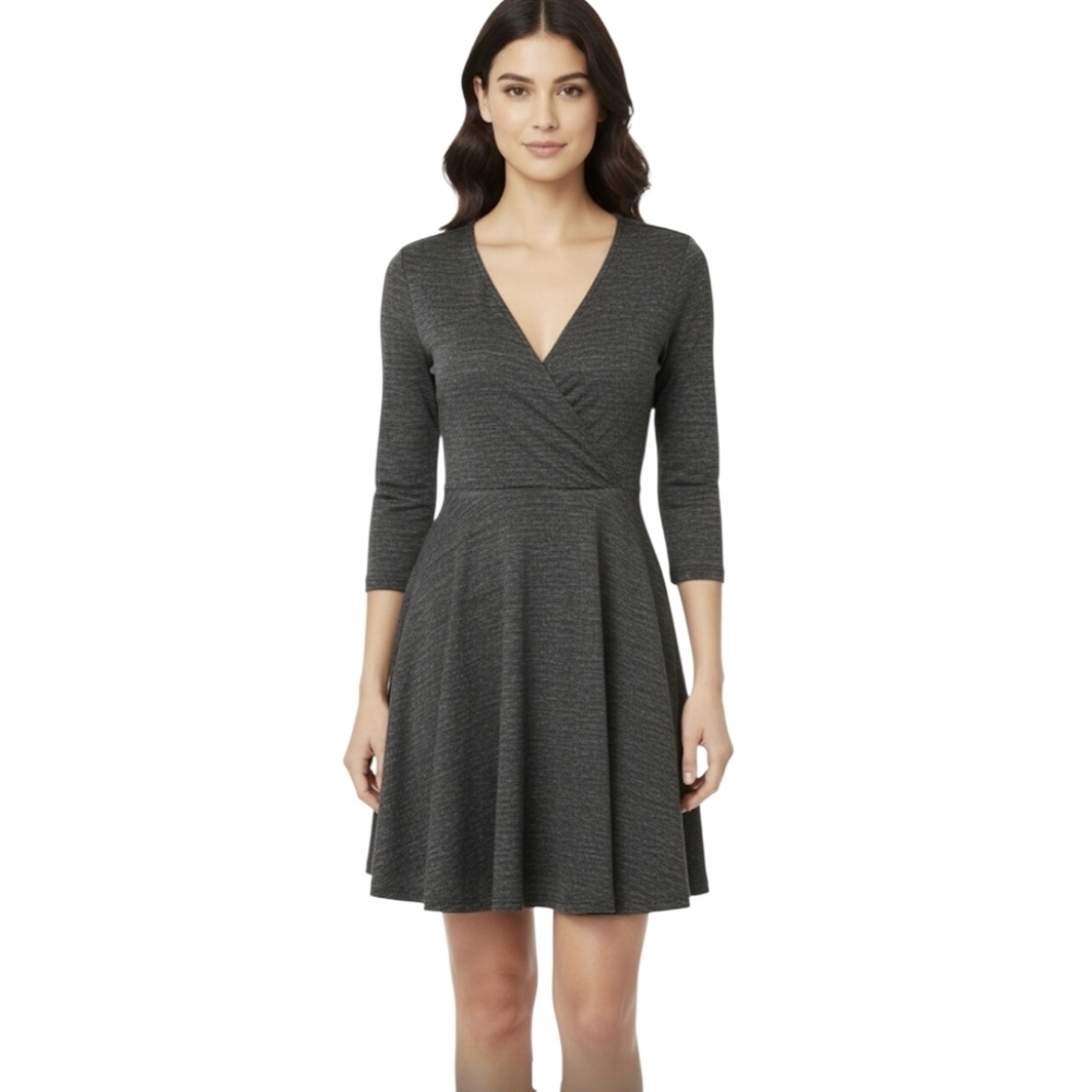 Mossimo Gray Heather Faux Wrap Knit Dress Medium